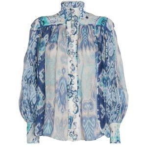 Zimmermann Aqua and Navy Patterned Blouse